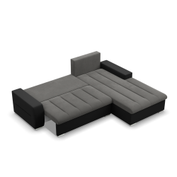 Ecksofa Aurora, Seite - RECHTS, Farbe - DUNKELGRAU + SCHWARZ