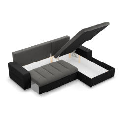 Кутовий диван Aurora, Сторона - ПРАВА, Колір - ТЕМНО СІРИЙ + ЧОРНИЙ