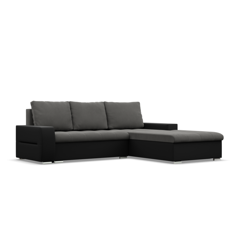 Ecksofa Aurora, Seite - RECHTS, Farbe - DUNKELGRAU + SCHWARZ