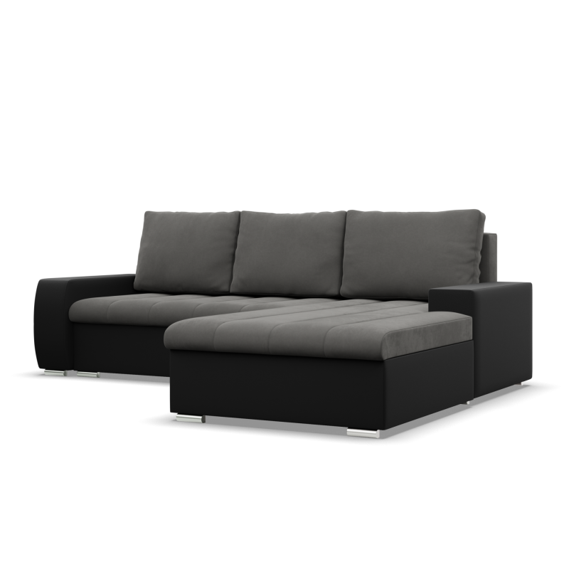 Ecksofa Aurora, Seite - RECHTS, Farbe - DUNKELGRAU + SCHWARZ