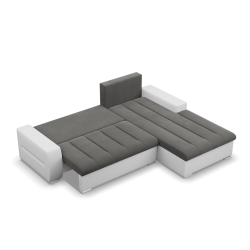 Ecksofa Aurora, Seite - RECHTS, Farbe - DUNKELGRAU + WEISS