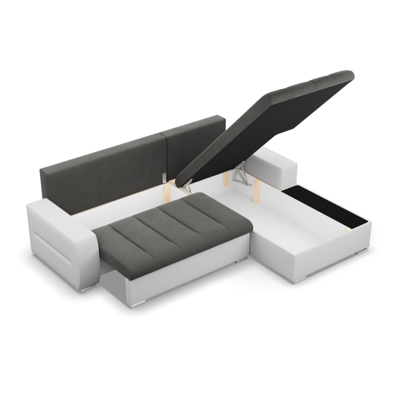 Кутовий диван Aurora, Сторона - ПРАВА, Колір - ТЕМНО СІРИЙ + БІЛИЙ