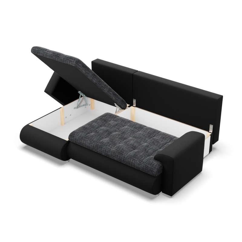 Ecksofa FORESTA LL, Seite - LINKS, Farbe - GRAU + SCHWARZ