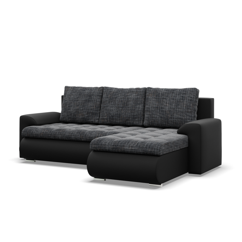 FORESTA LL Ecksofa, Seite - RECHTS, Farbe - GRAU + SCHWARZ