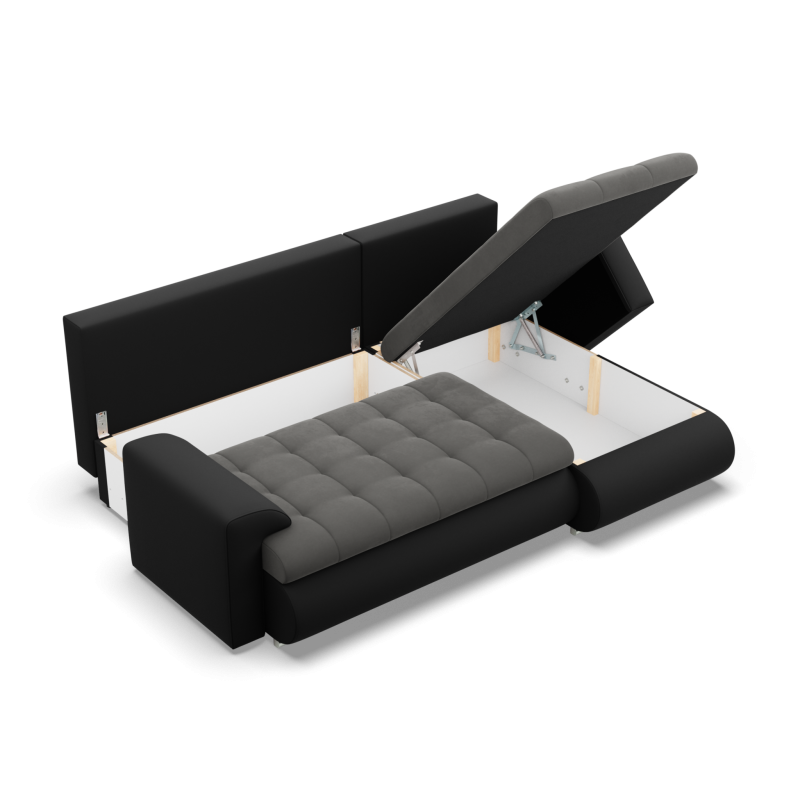 FORESTA LL Corner Sofa, Side - RIGHT, Color - DARK GRAY + BLACK