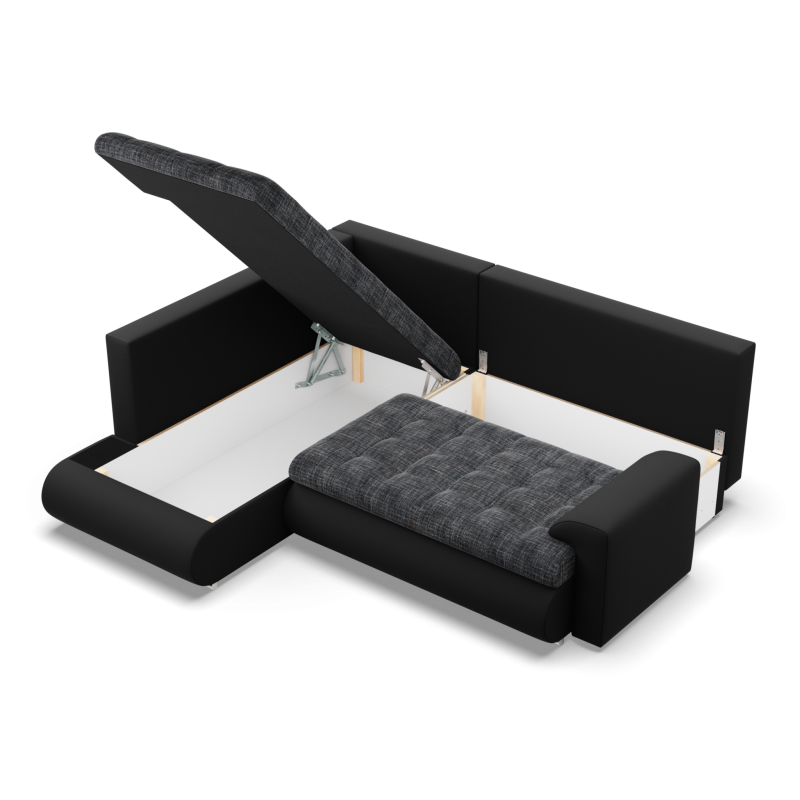 Ecksofa FORESTA LO, Seite - LINKS, Farbe - GRAU + SCHWARZ