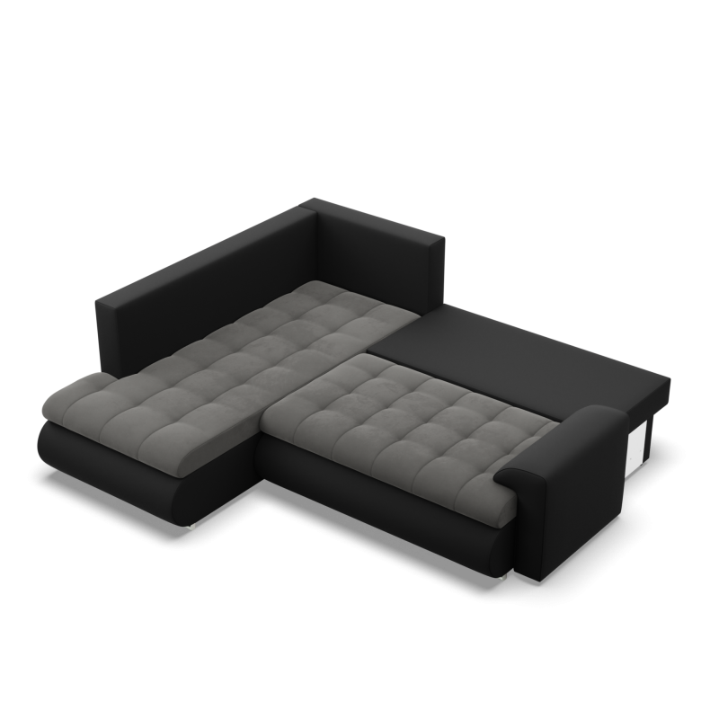 Ecksofa FORESTA LO, Seite - LINKS, Farbe - DUNKELGRAU + SCHWARZ