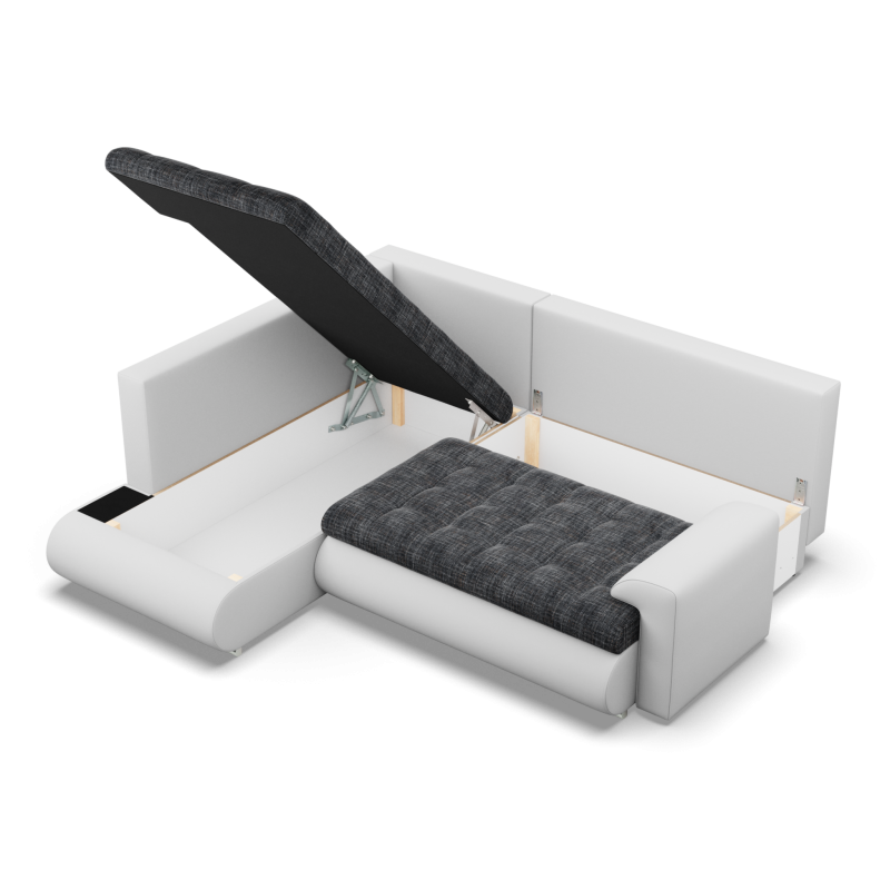 Ecksofa FORESTA LO, Seite - LINKS, Farbe - GRAU + WEIß