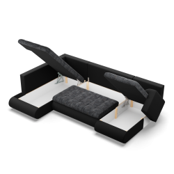 FORESTA ULO Ecksofa, Seite - LINKS, Farbe - GRAU + SCHWARZ