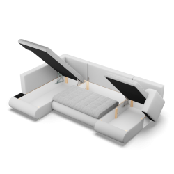 Ecksofa FORESTA ULO, Seite - LINKS, Farbe - GRAU + WEISS