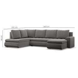 Ecksofa FORESTA ULO, Seite - LINKS, Farbe - GRAU + SCHWARZ
