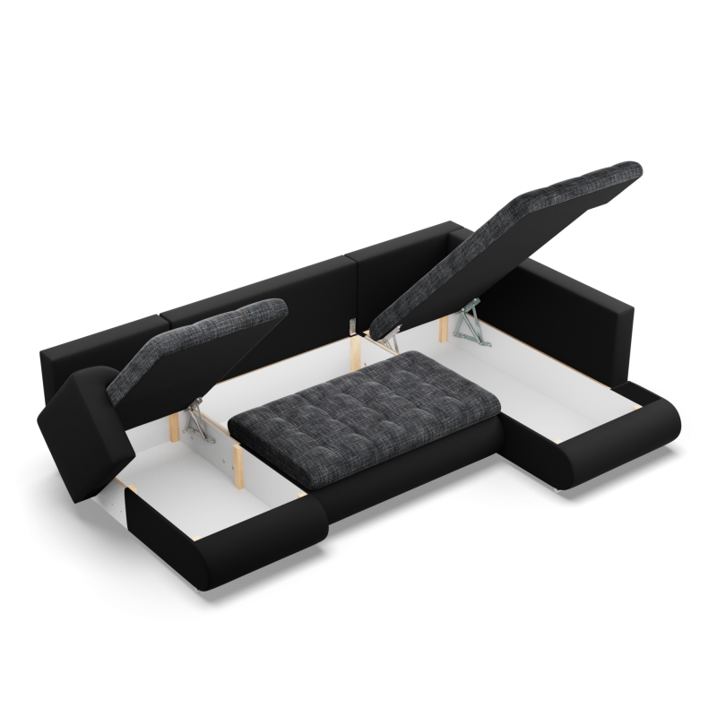 Ecksofa FORESTA ULO, Seite - RECHTS, Farbe - GRAU + SCHWARZ