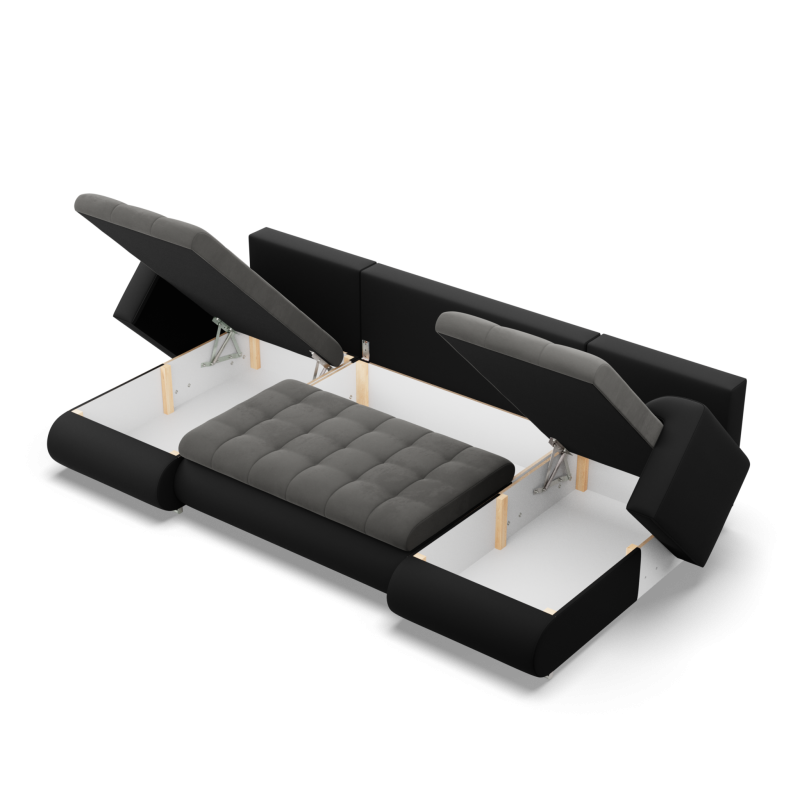 FORESTA ULL Ecksofa, Farbe - DUNKELGRAU + SCHWARZ