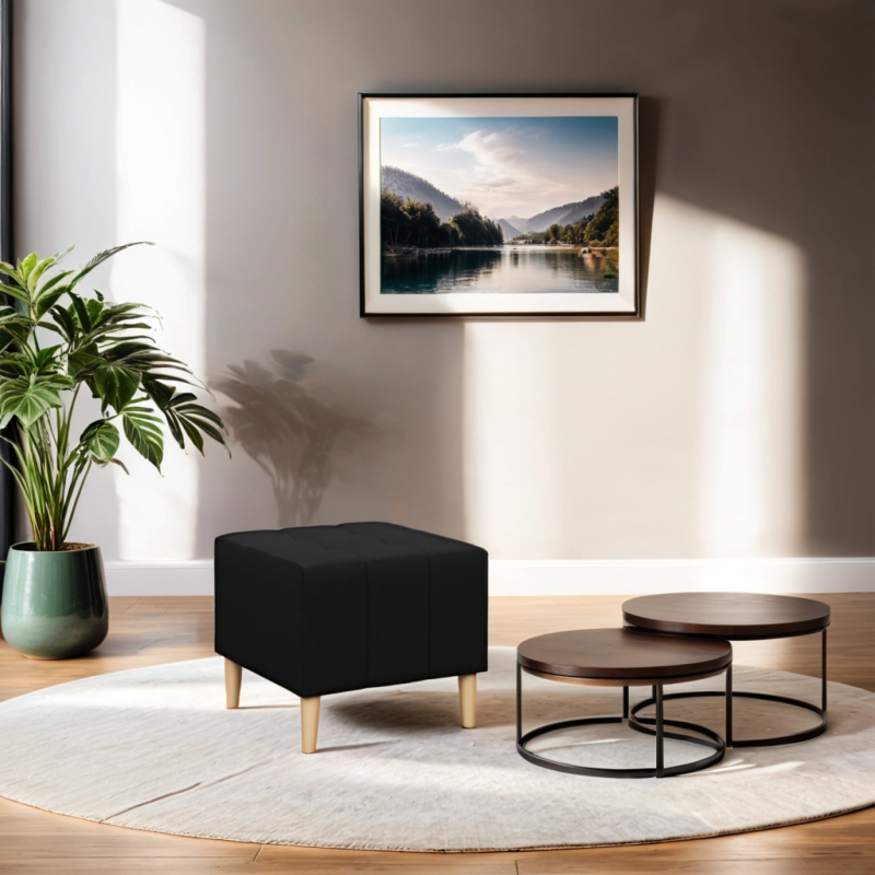 ELMA Pouf, Color - BLACK, Size - 50x50