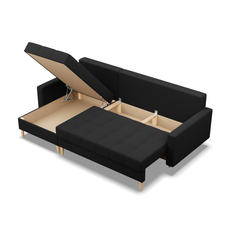 Corner Sofa ELMA LL, Filling - Spring, Color - BLACK