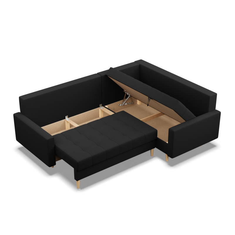 Ecksofa ELMA LO, Füllung - Schaumstoff, Seite - RECHTS, Farbe - SCHWARZ