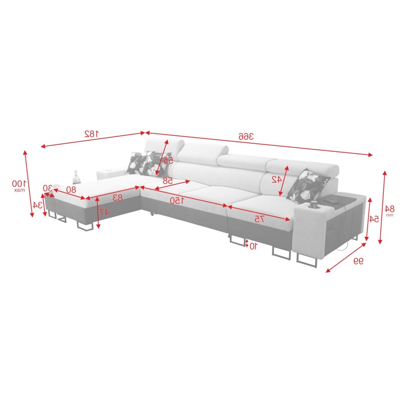 Prestige XII Mini Ecksofa mit Schlaffunktion und USB-Anschluss, Stoff Weich im Griff, Freya 210.04 + Tauro 8203 | Ihr Komfortpla