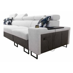 Prestige XII Mini Ecksofa mit Schlaffunktion und USB-Anschluss, weicher Stoff, Freya 210.04 + Tauro 8202 | Ihr Komfortplatz