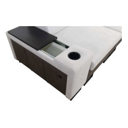 Prestige XII Mini Ecksofa mit Schlaffunktion und USB-Anschluss, weicher Stoff, Freya 210.25 + Tauro 8207 | Ihr Komfortbereich