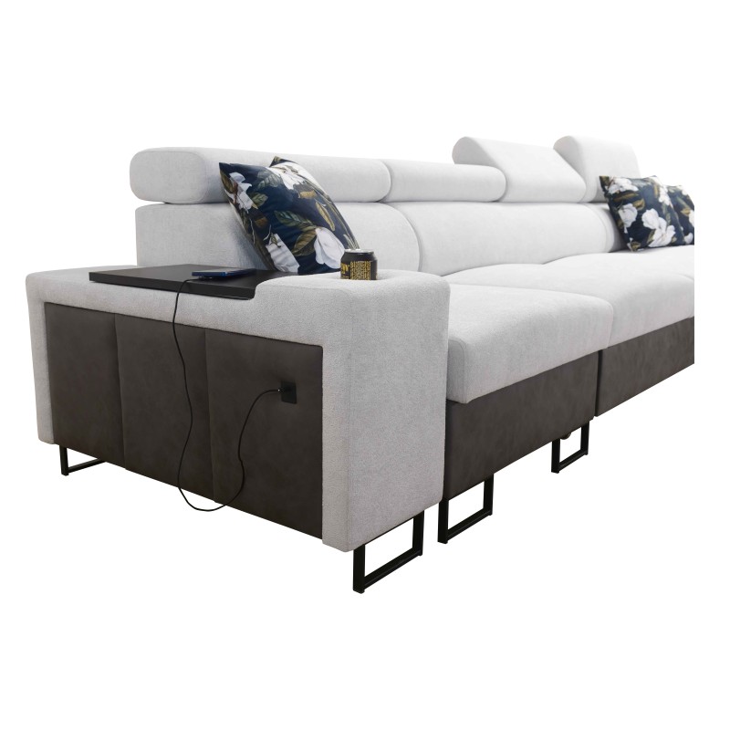 Prestige XII Mini Ecksofa mit Schlaffunktion und USB-Anschluss, weicher Stoff, Freya 210.25 + Tauro 8207 | Ihr Komfortbereich
