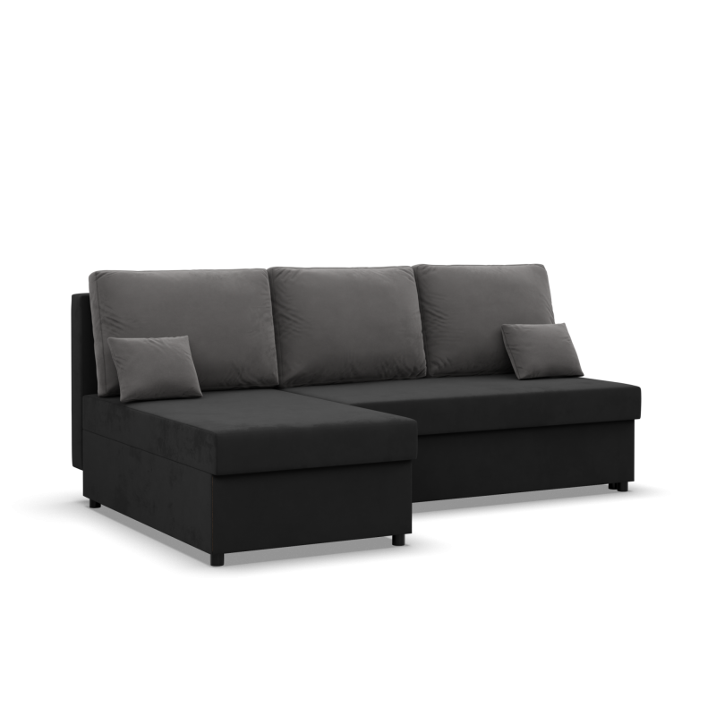 Ecksofa KEMI, Füllung - Schaumstoff, Seite - LINKS, Farbe - SCHWARZ + GRAU