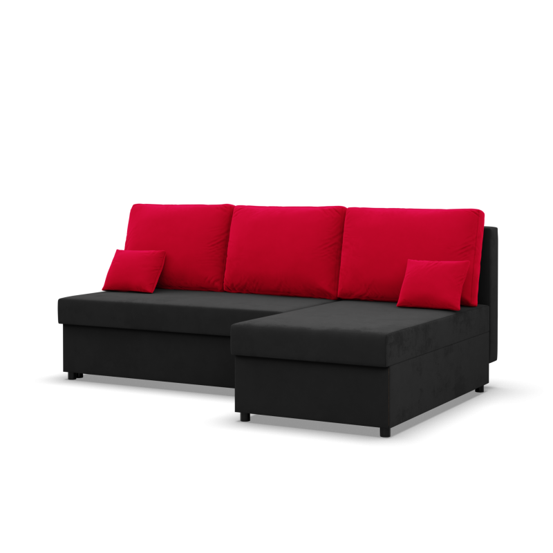 Ecksofa KEMI, Füllung - Schaumstoff, Seite - RECHTS, Farbe - SCHWARZ + ROT