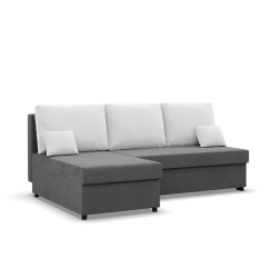 Ecksofa KEMI, Polsterung - Federkern, Seite - LINKS, Farbe - GRAU + WEISS