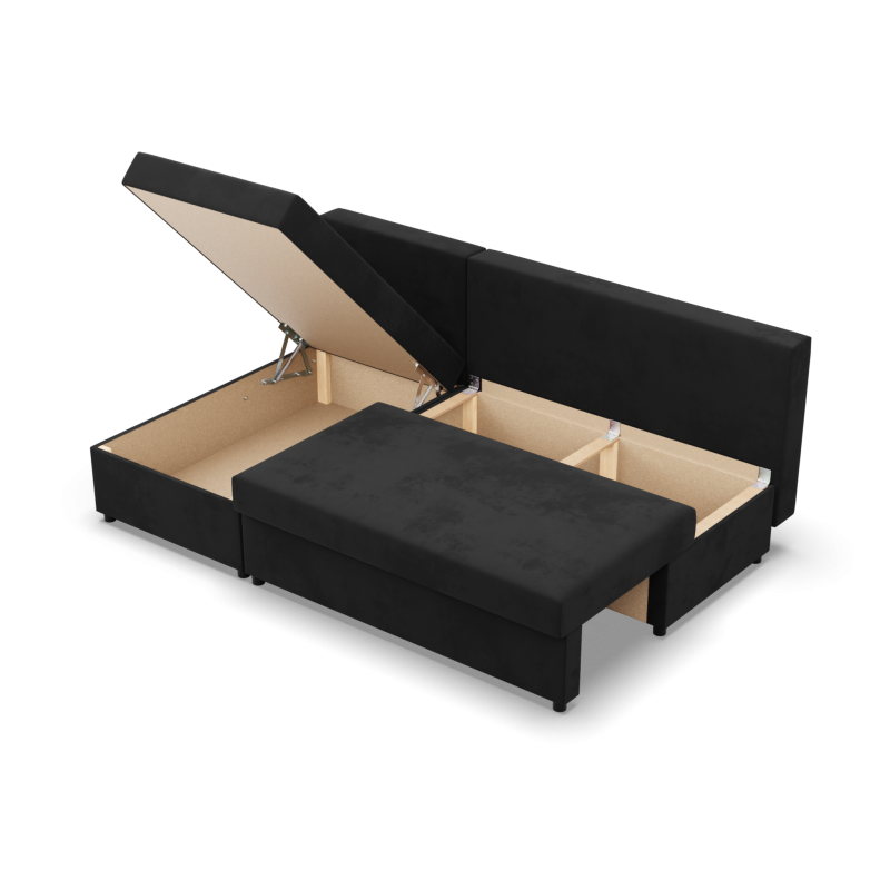 KEMI Corner Sofa, Filling - Spring, Side - LEFT, Color - BLACK + GRAY