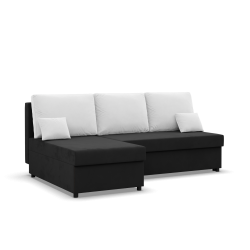 Corner sofa KEMI, Filling - Spring, Side - LEFT, Color - BLACK + WHITE
