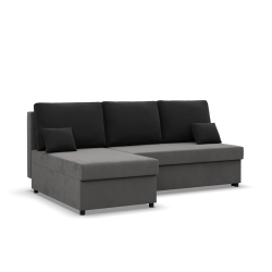 Ecksofa KEMI, Polsterung - Federkern, Seite - LINKS, Farbe - GRAU + SCHWARZ