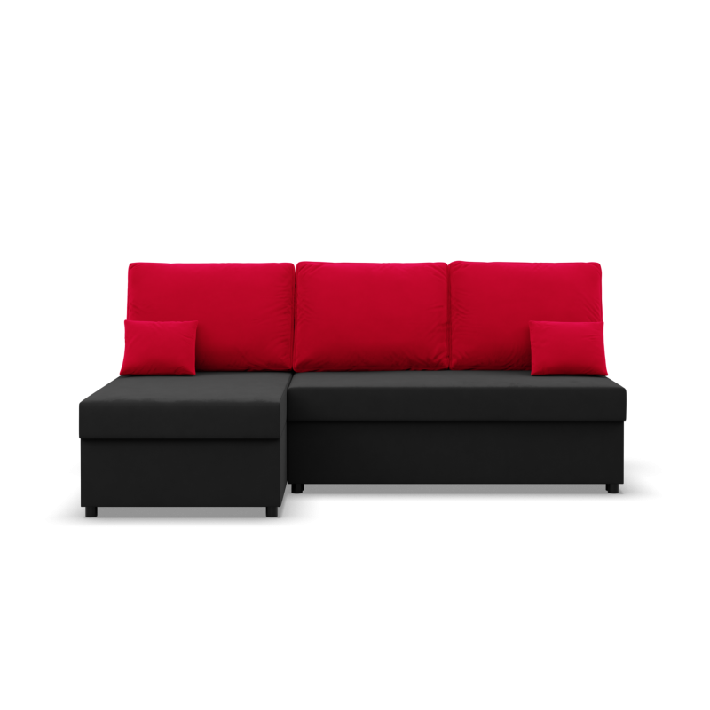 Ecksofa KEMI, Polsterung - Federkern, Seite - LINKS, Farbe - SCHWARZ + ROT