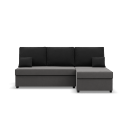 Ecksofa KEMI, Füllung - Federkern, Seite - RECHTS, Farbe - GRAU + SCHWARZ