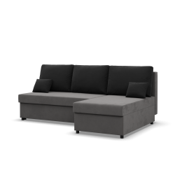 Ecksofa KEMI, Füllung - Federkern, Seite - RECHTS, Farbe - GRAU + SCHWARZ