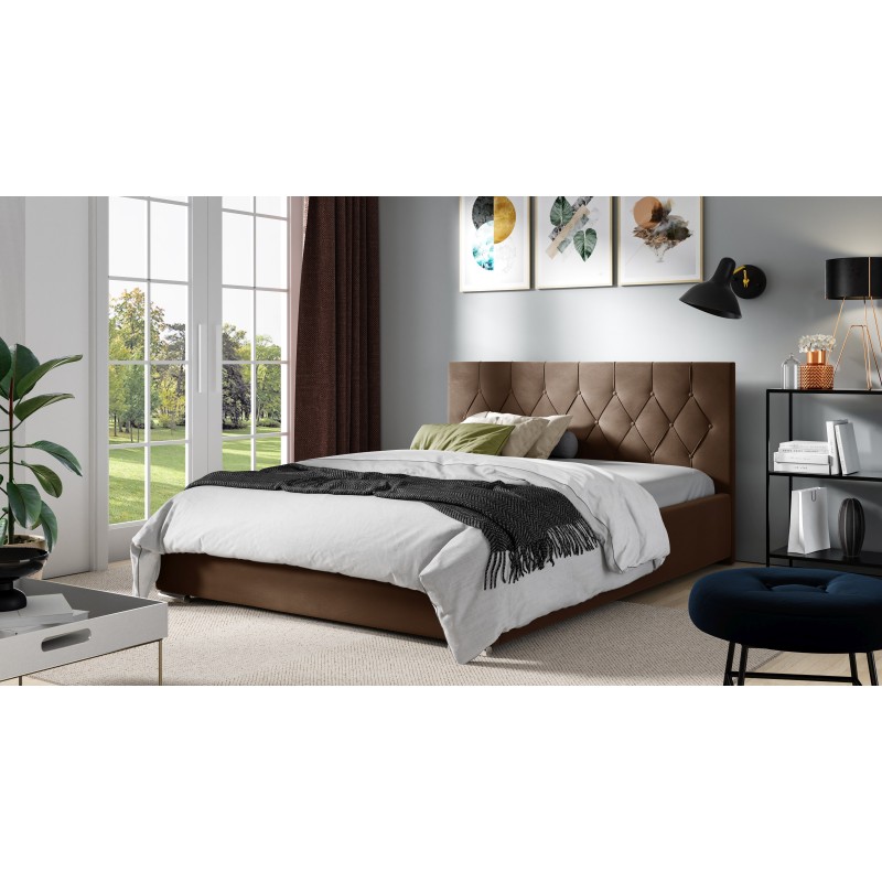Cama tapizada Prestige con contenedor para ropa de cama Plusz, Alova 20 - Elegancia y confort en tu dormitorio