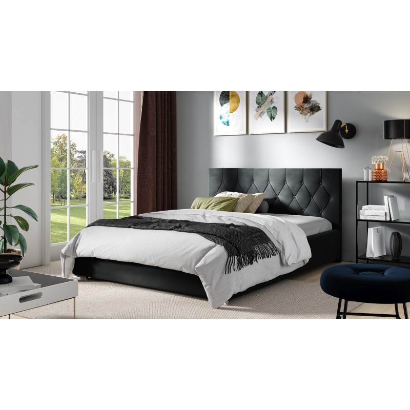 Cama tapizada Prestige con contenedor para ropa de cama Plusz, Alova 15 - Elegancia y confort en tu dormitorio