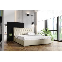 Łóżko tapicerowane Salerno z pojemnikiem na pościel tkanina Eco skóra, Soft 33 | Eleganckie i praktyczne łóżko do Twojej sypialn