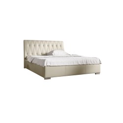 Cama tapizada Salerno con contenedor para ropa de cama, tela de cuero ecológico, Soft 33 | Cama elegante y práctica para tu dorm