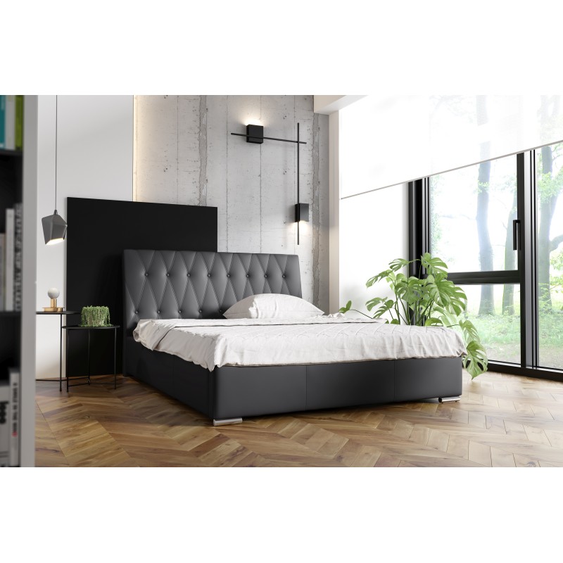 Cama tapizada Salerno con contenedor para ropa de cama, tela Eco cuero, Soft 20 | Cama elegante y práctica para tu dormitorio.