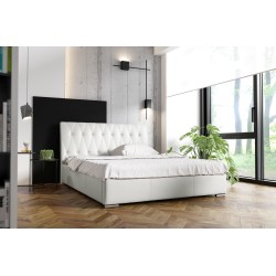 Cama tapizada Salerno con contenedor para ropa de cama en tela de cuero ecológico, Soft 17 | Cama elegante y práctica para tu do
