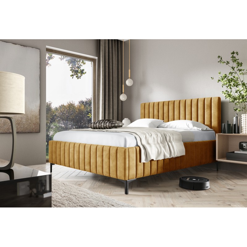 Cama tapizada Amalfi con contenedor para ropa de cama: Comodidad y elegancia en uno.