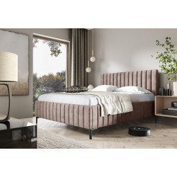 Cama tapizada Amalfi con contenedor para ropa de cama: Comodidad y elegancia en uno.