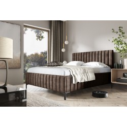 Cama tapizada Amalfi con contenedor para ropa de cama: Comodidad y elegancia en uno.