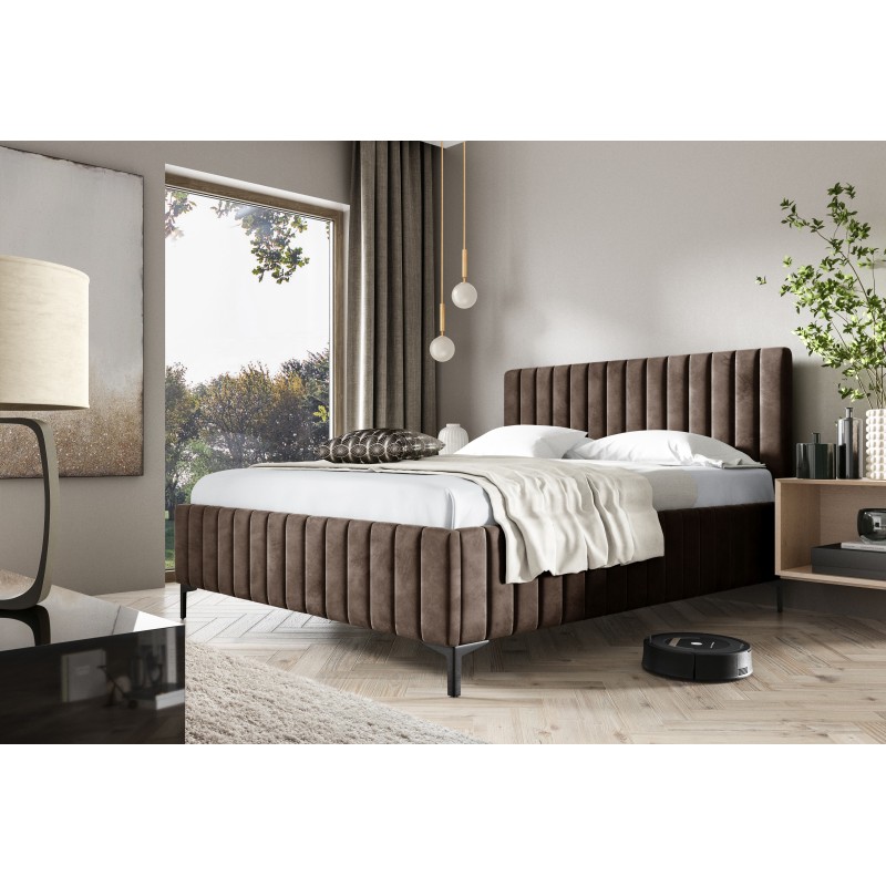 Cama tapizada Amalfi con contenedor para ropa de cama: Comodidad y elegancia en uno.