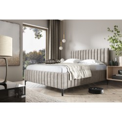 Cama tapizada Amalfi con contenedor para ropa de cama: Comodidad y elegancia en uno.