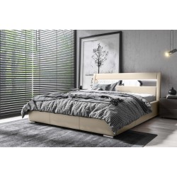 Cama tapizada de lujo Novara con contenedor para ropa de cama | Eco cuero, Soft 33 | Superficie para dormir 120x200