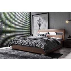 Cama tapizada de lujo Novara con contenedor para ropa de cama | Cuero ecológico, Soft 30 | Superficie de descanso 120x200