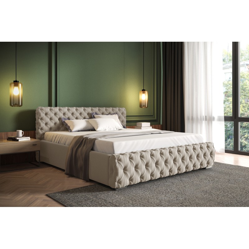 Cama tapizada Fabi con contenedor para ropa de cama, Terciopelo, Magic velvet 2274 | Tu espacio ideal para dormir.
