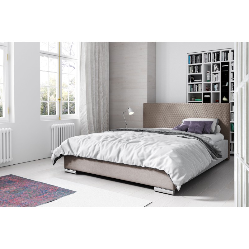 Cama tapizada Bero con contenedor para ropa de cama Velur, Riviera 16 - Estilo y confort en uno.