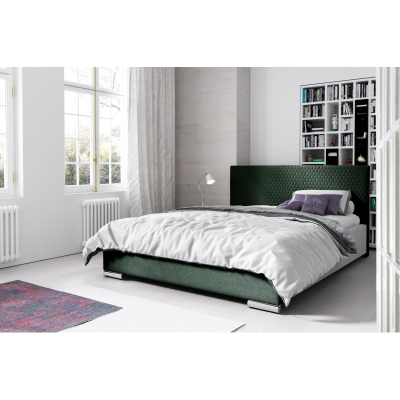 Cama tapizada Bero con contenedor para ropa de cama Velour, Riviera 38 - Estilo y confort en uno