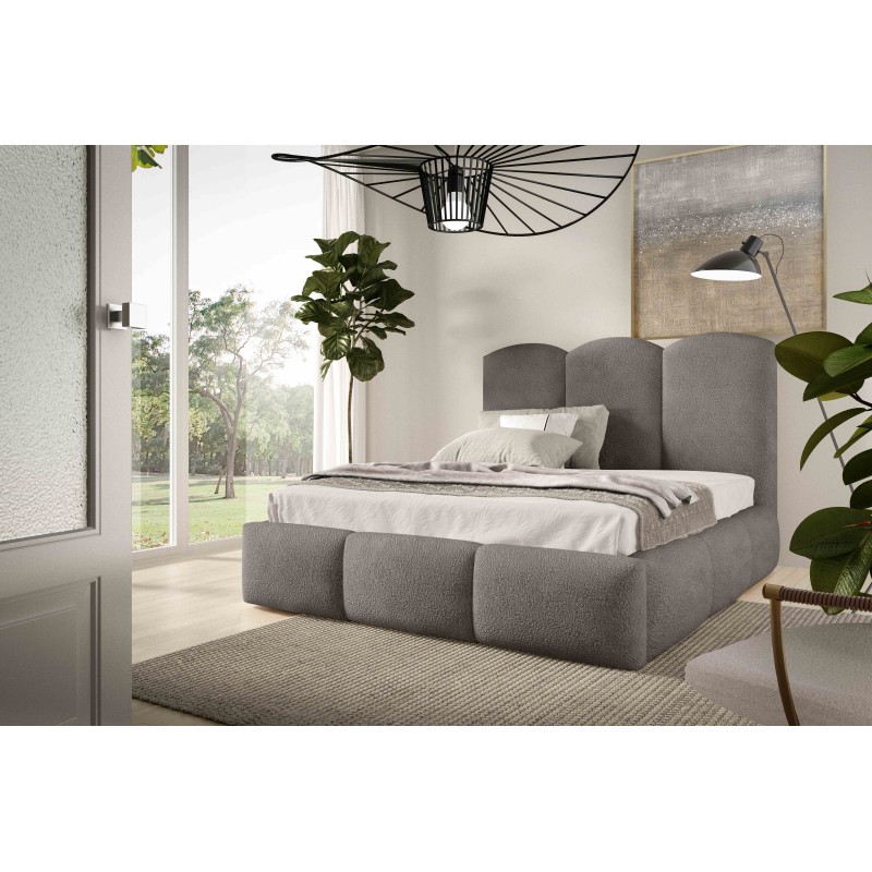 Cama tapizada Omega con contenedor para ropa de cama Boucle, Balo 20084 - confort y estilo en uno.